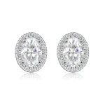 Ellipse - Oval Moissanite Stud Earrings in Halo Setting