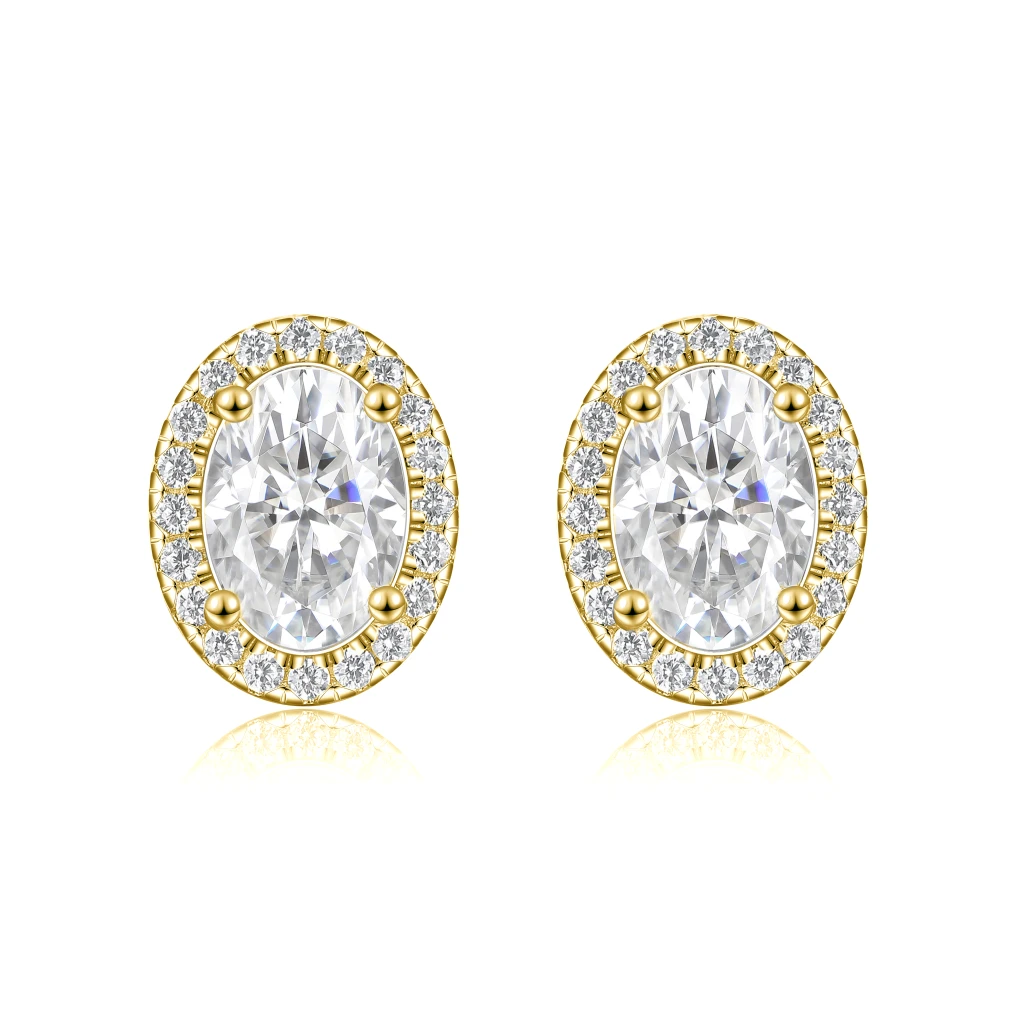 Ellipse - Oval Moissanite Stud Earrings in Halo Setting
