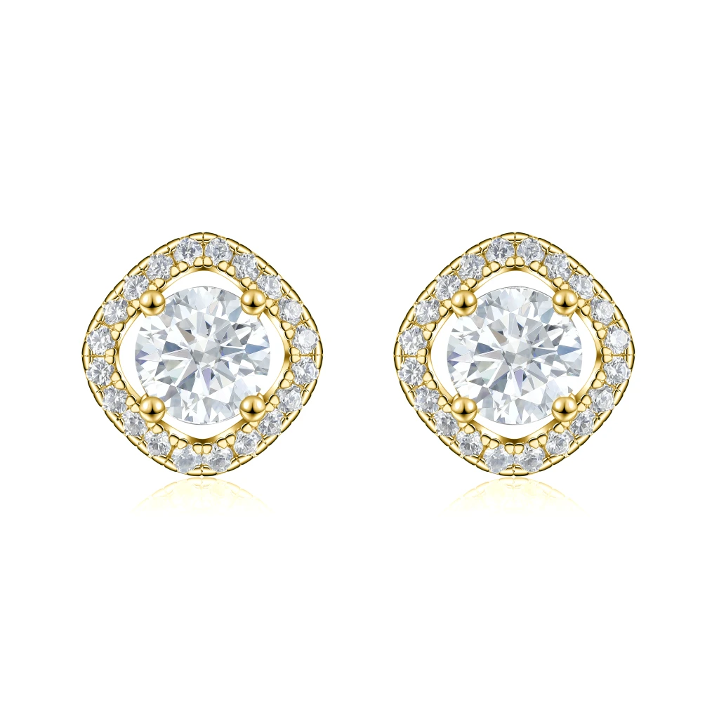 Spaced Halo - Moissanite Stud Earrings in Halo Setting