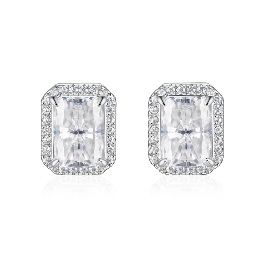 Aura - Radiant Moissanite Stud Earrings in Halo Setting