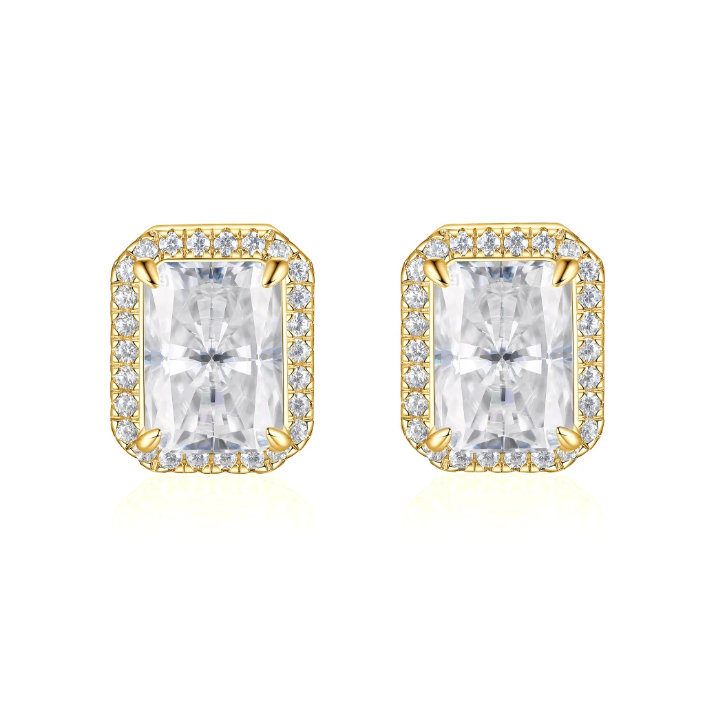 Aura - Radiant Moissanite Stud Earrings in Halo Setting