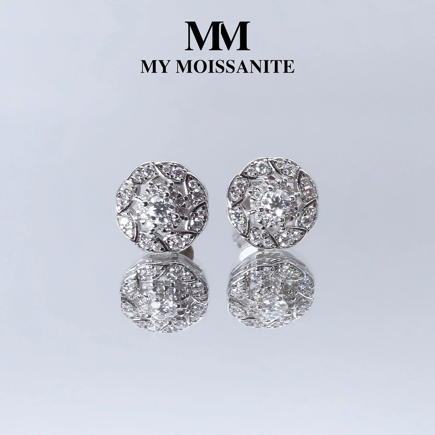 Double Halo - Moissanite Stud Earrings in Halo Setting