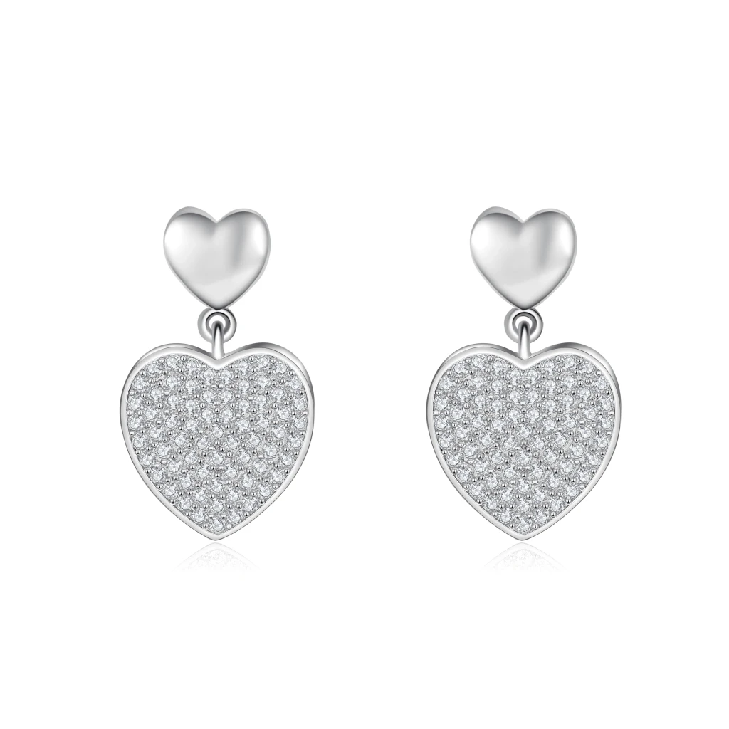 Hearts of Pavé - Moissanite Drop Earrings in Pavé Setting