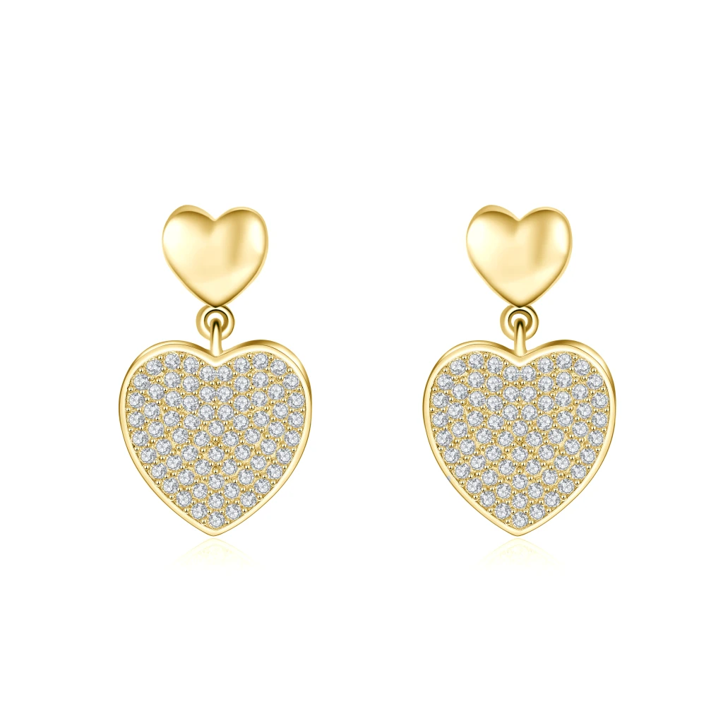 Hearts of Pavé - Moissanite Drop Earrings in Pavé Setting