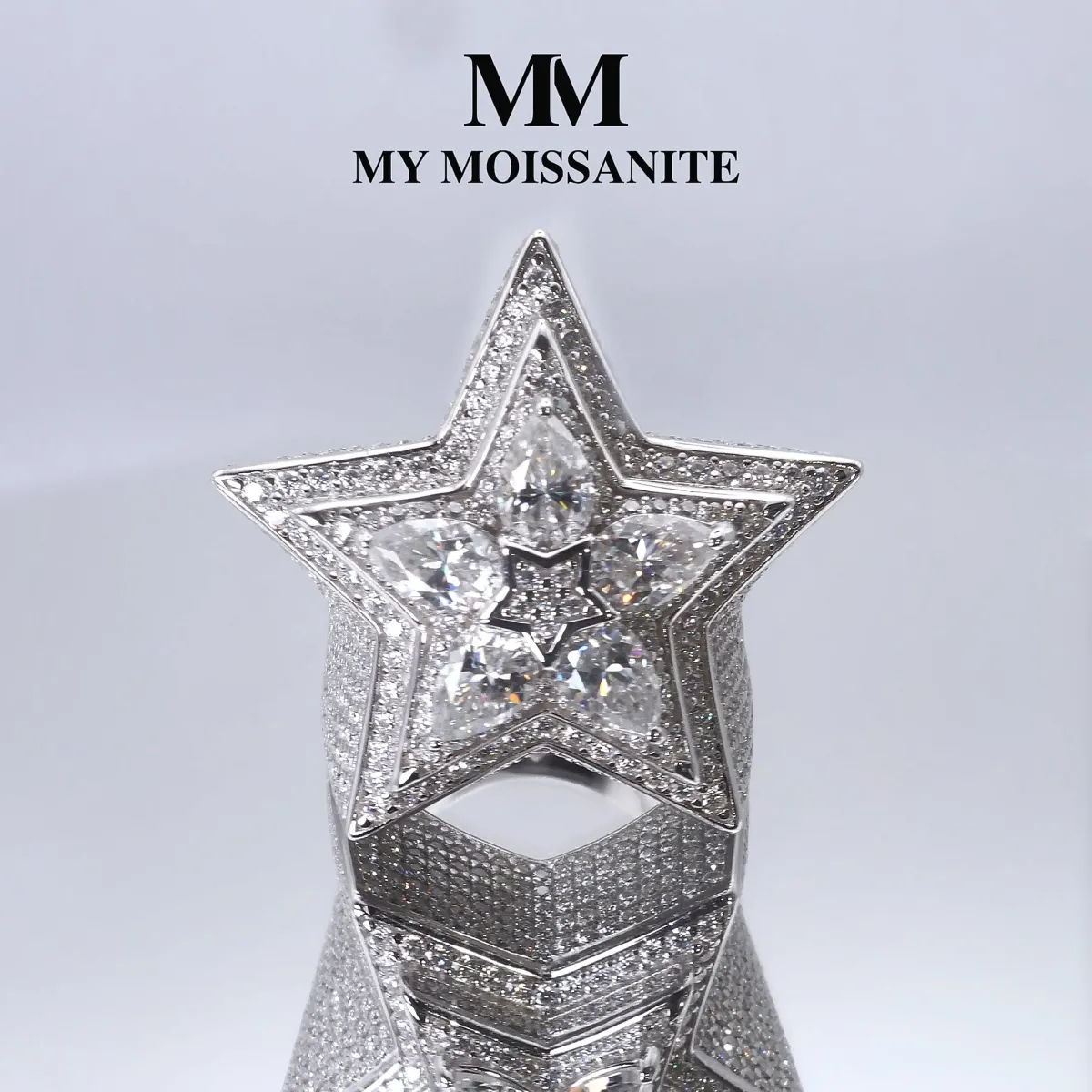 Zenith - Men's Pear Cut Moissanite Star Ring with Pavé Setting