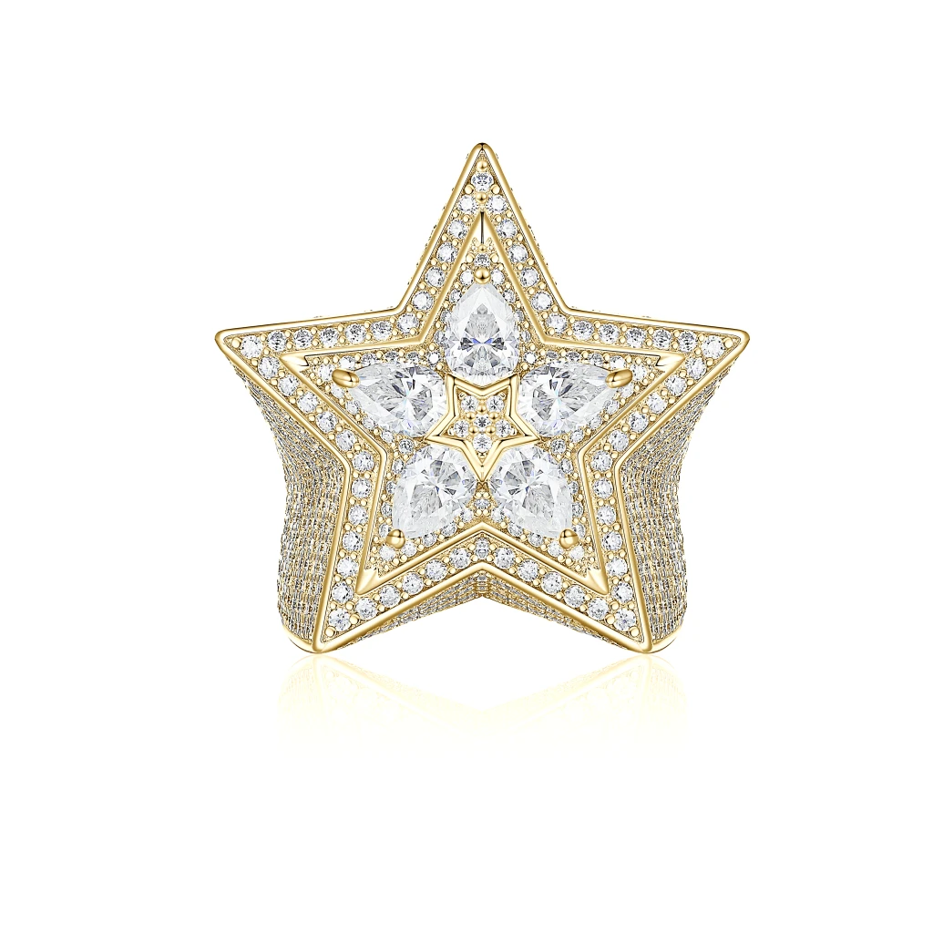 Zenith - Men's Pear Cut Moissanite Star Ring with Pavé Setting