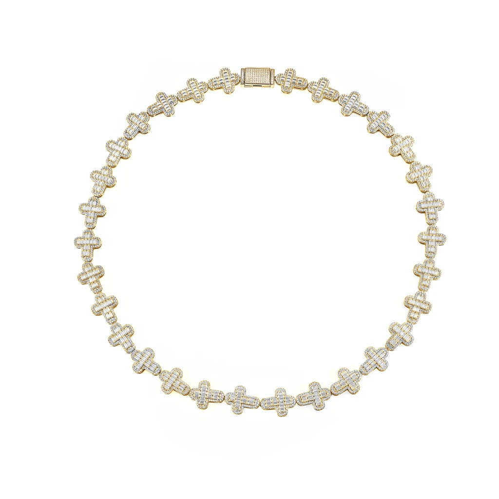 Virtuoso - Emerald Cut Moissanite Pavé Cross Chain With Statement Clasp