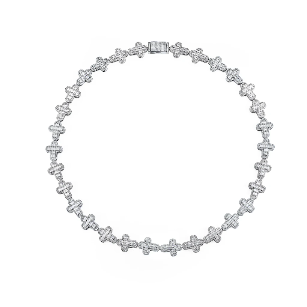 Virtuoso - Emerald Cut Moissanite Pavé Cross Chain With Statement Clasp