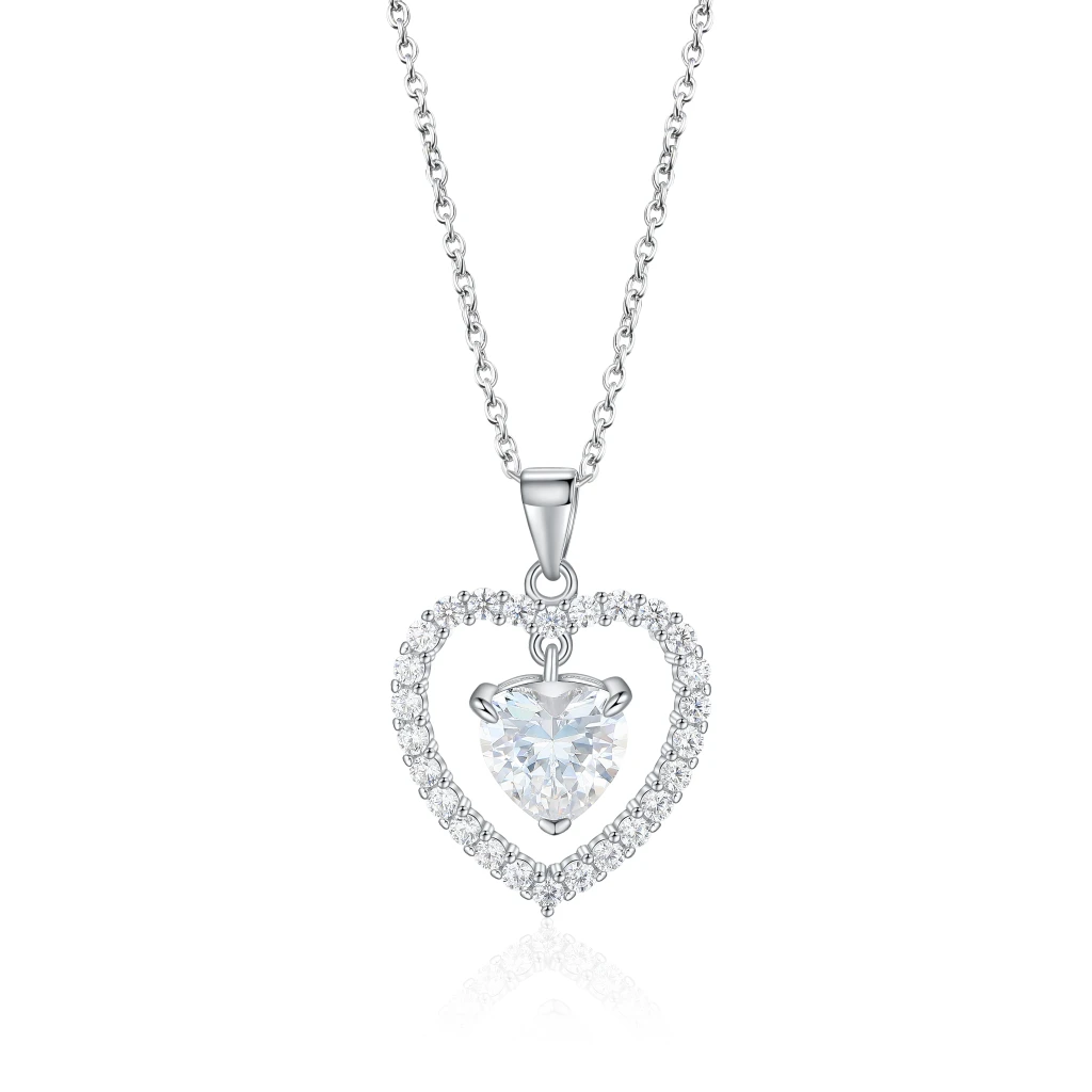 Valoria - Heart-Shaped Moissanite Pendant with Halo Detail