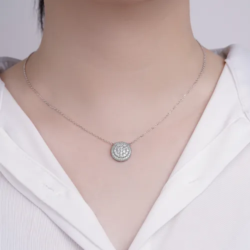 Brillante - Round Moissanite Cluster Pendant with Pavé Halo - lifestyle