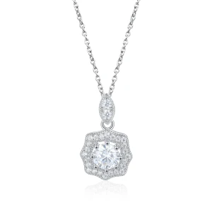 Octavia - Vintage Inspired Moissanite Pendant with Halo Embellishment