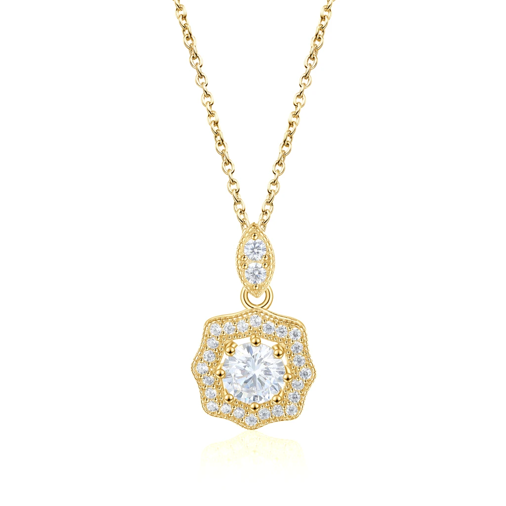 Octavia - Vintage Inspired Moissanite Pendant with Halo Embellishment