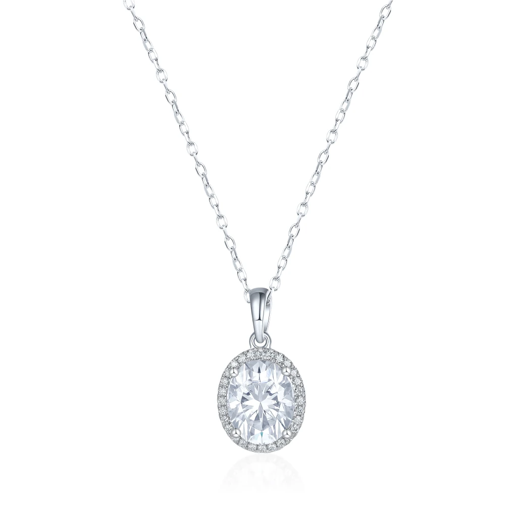Clarique - Classic Oval-Shaped Moissanite Pendant with Pavé Halo