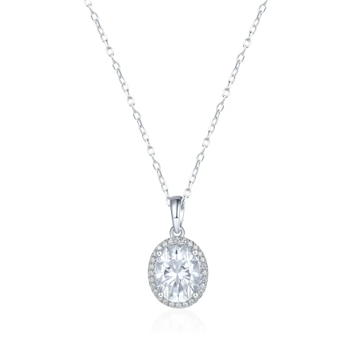 Clarique - Classic Oval-Shaped Moissanite Pendant with Pavé Halo