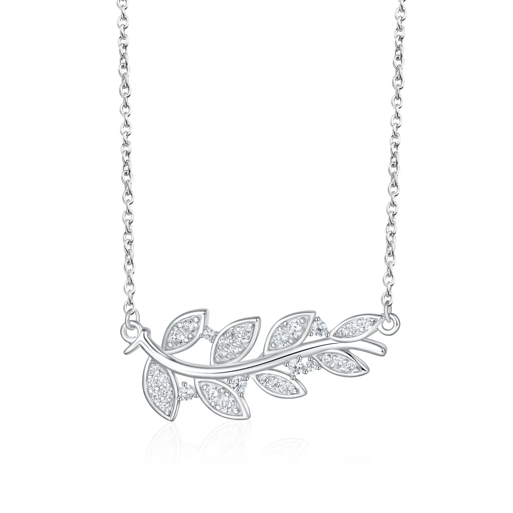 Botanica - Leaf Motif Moissanite Necklace in a Graceful Pave Setting