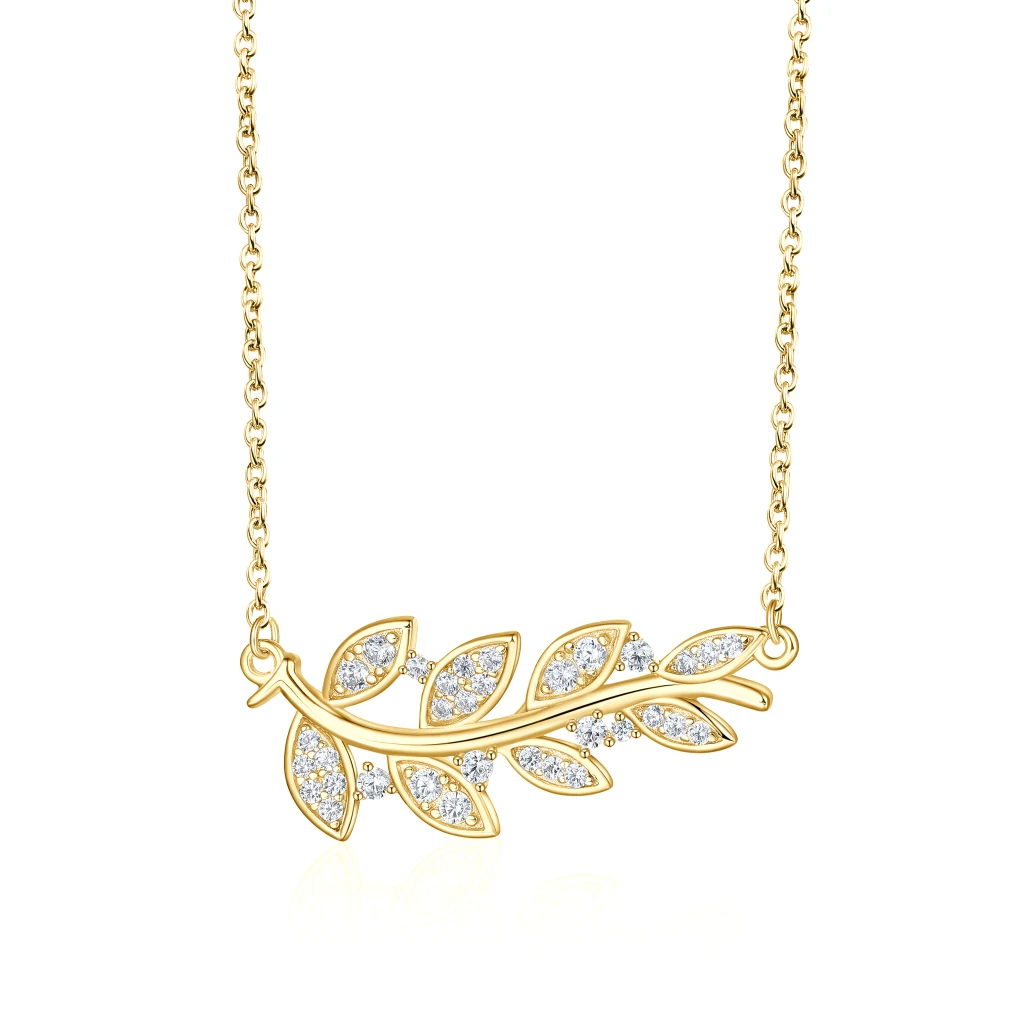 Botanica - Leaf Motif Moissanite Necklace in a Graceful Pave Setting