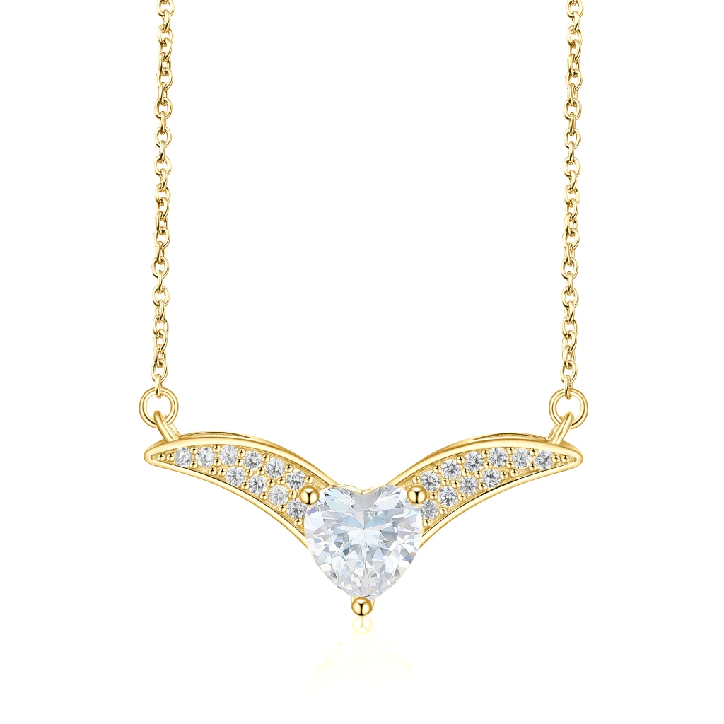 Vaneza - Elegant Moissanite V-shaped Necklace with Pave Accents