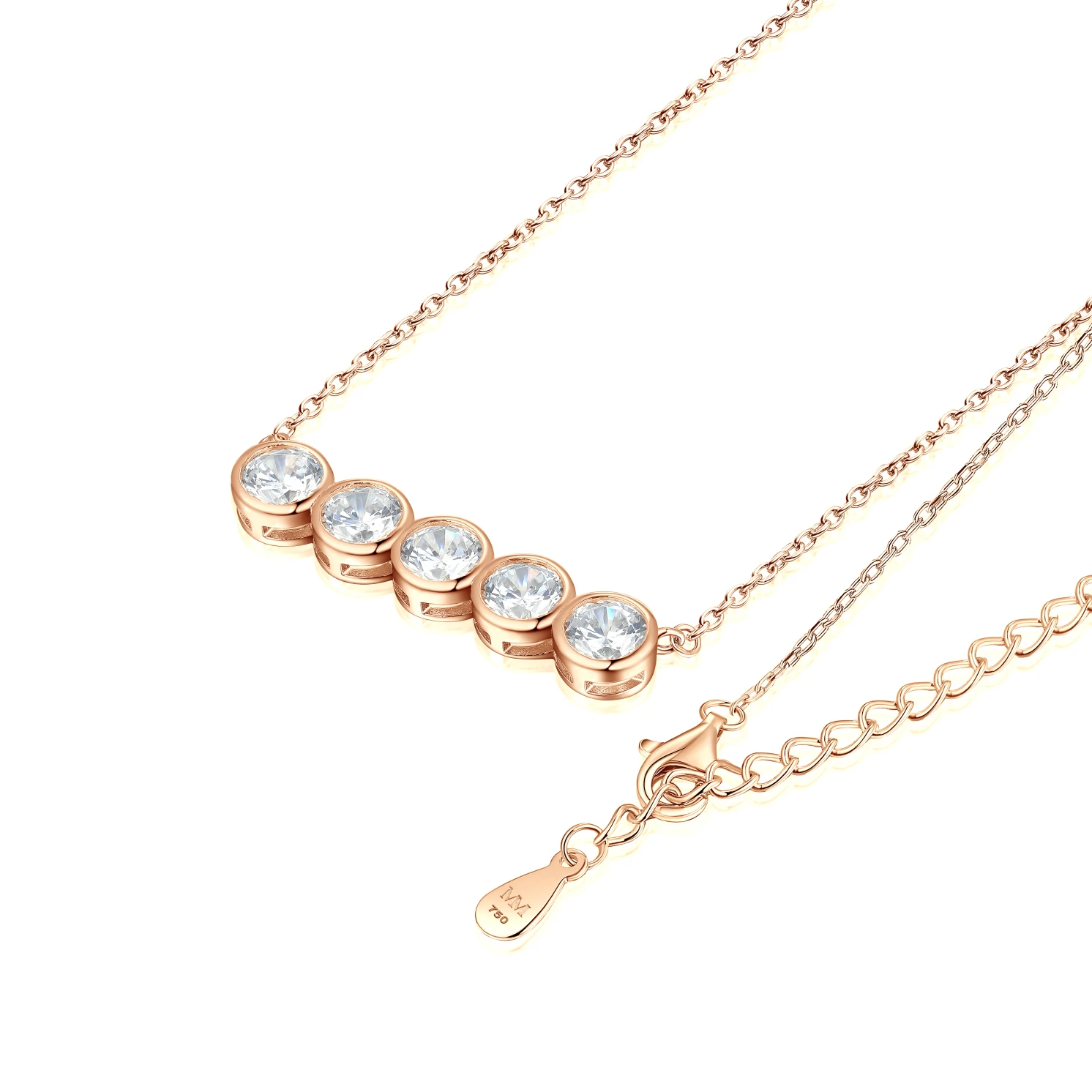 Quinta - Five Stone Moissanite Necklace in Bezel Setting