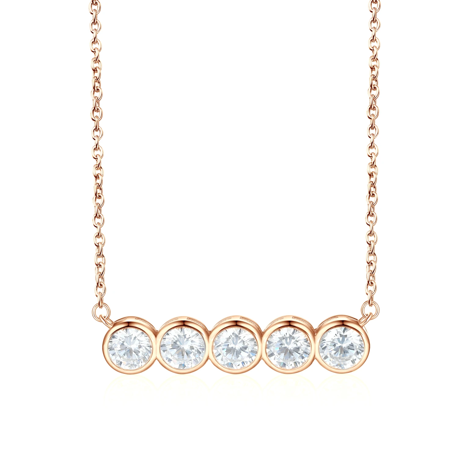 Quinta - Five Stone Moissanite Necklace in Bezel Setting