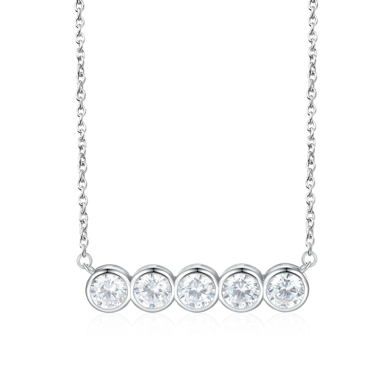 Quinta - Five Stone Moissanite Necklace in Bezel Setting