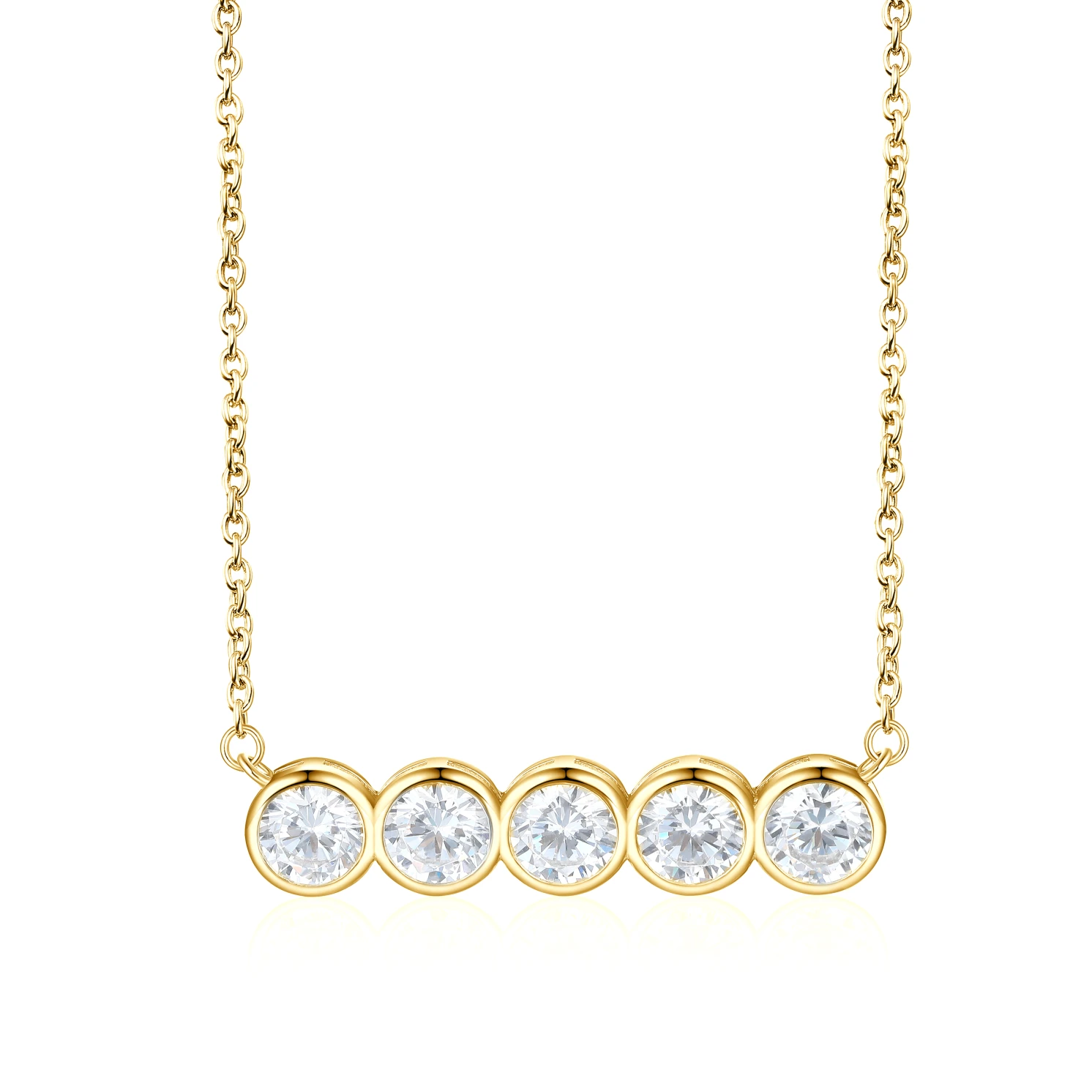 Quinta - Five Stone Moissanite Necklace in Bezel Setting