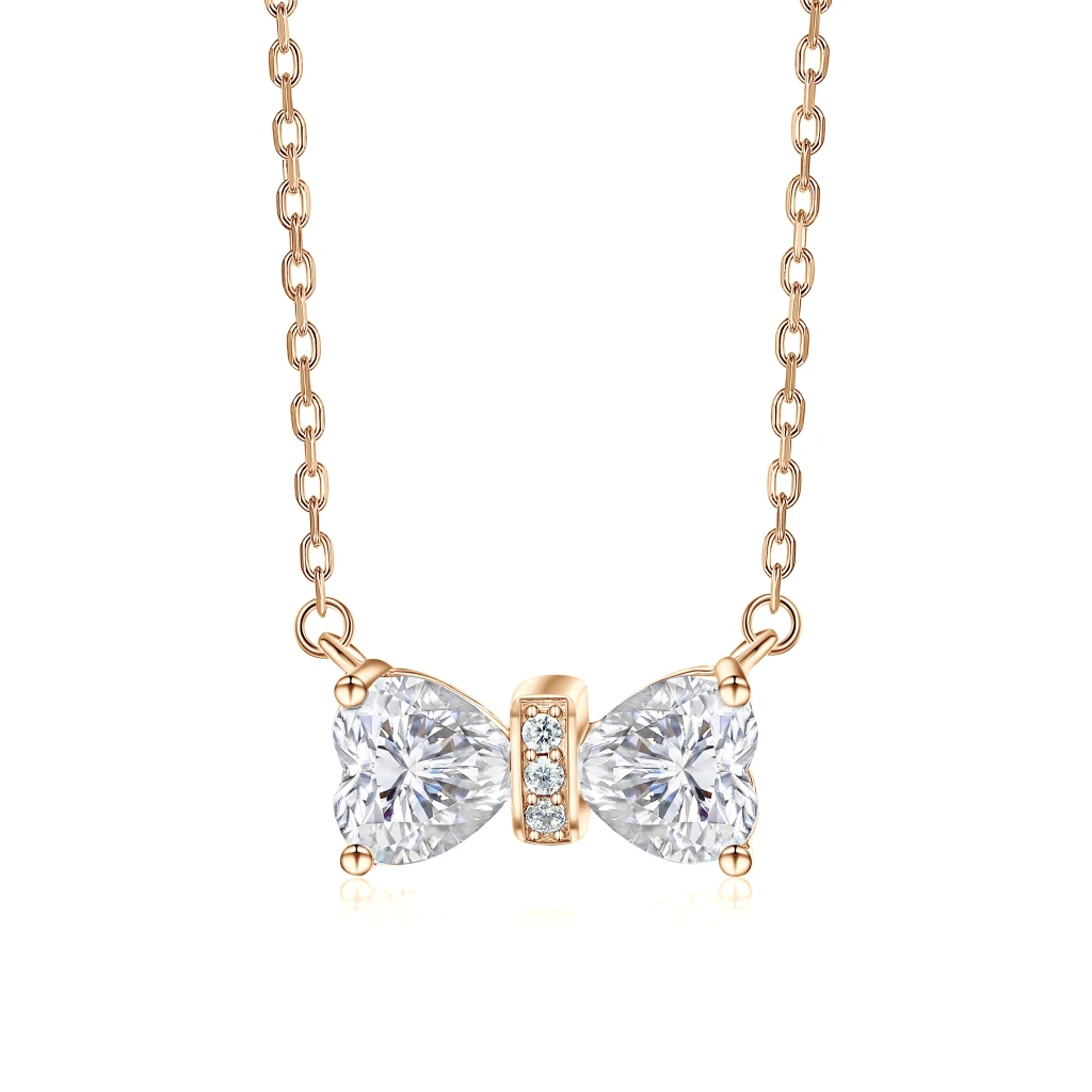 Pairle - Twin Heart Cut Moissanite Necklace with Central Pave Bar