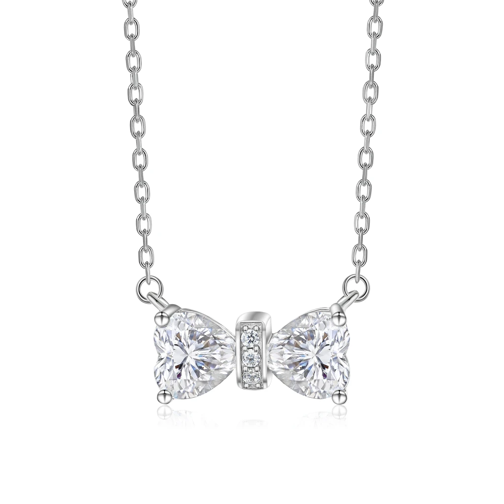 Pairle - Twin Heart Cut Moissanite Necklace with Central Pave Bar