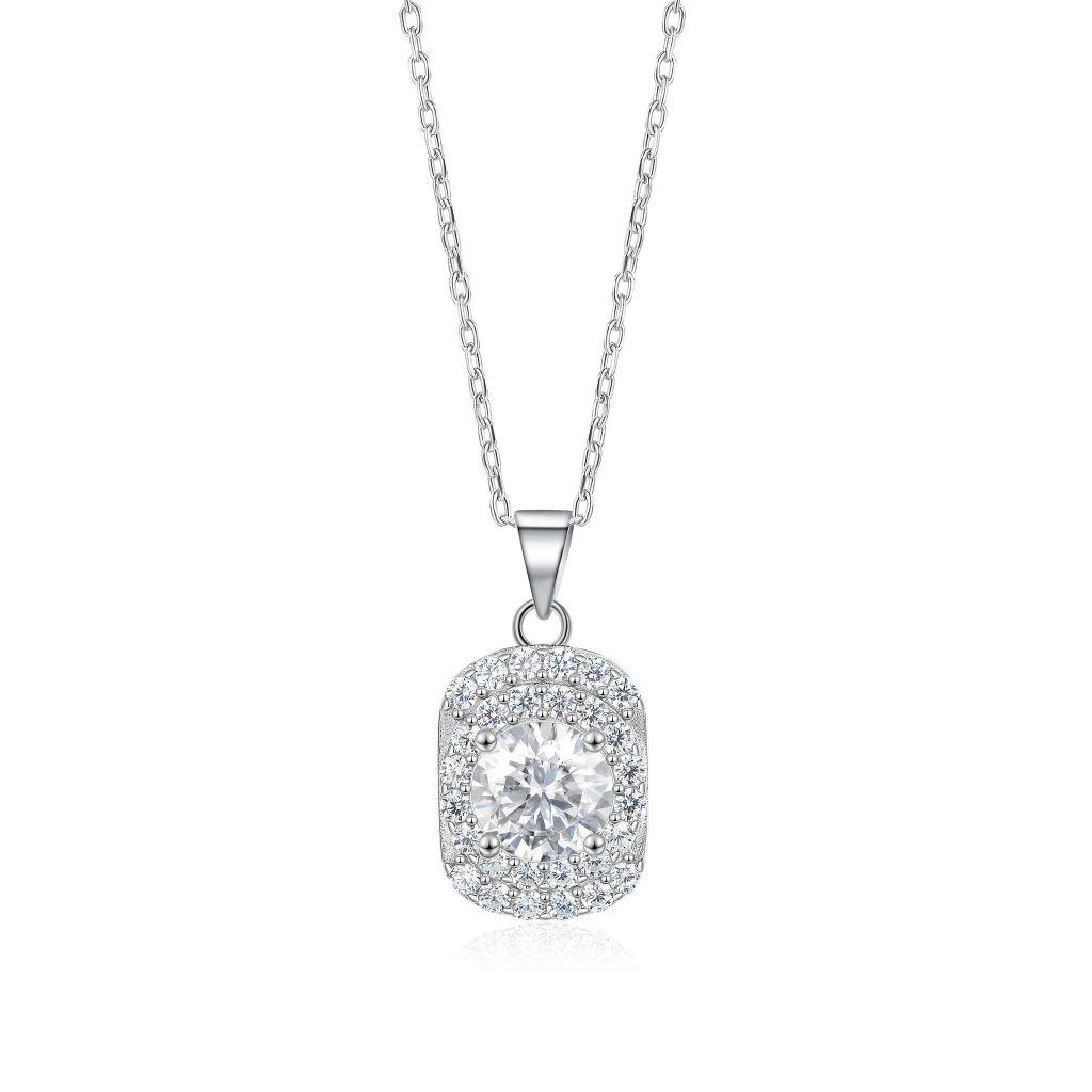 Memento - Brilliant Moissanite Pendant in Pave Halo Design