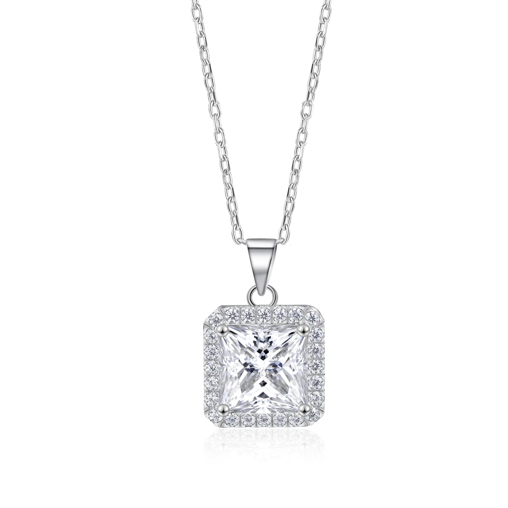 Radiance - Princess Cut Halo Moissanite Pendant