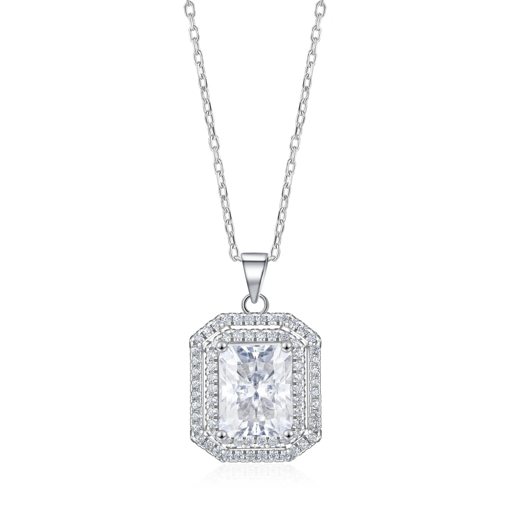 Cristallo - Radiant Cut Moissanite Double Halo Pendant Necklace