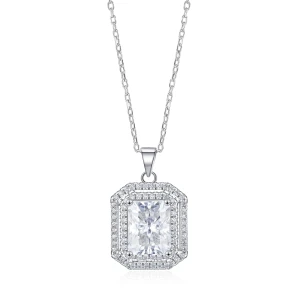 Cristallo - Radiant Cut Moissanite Double Halo Pendant Necklace