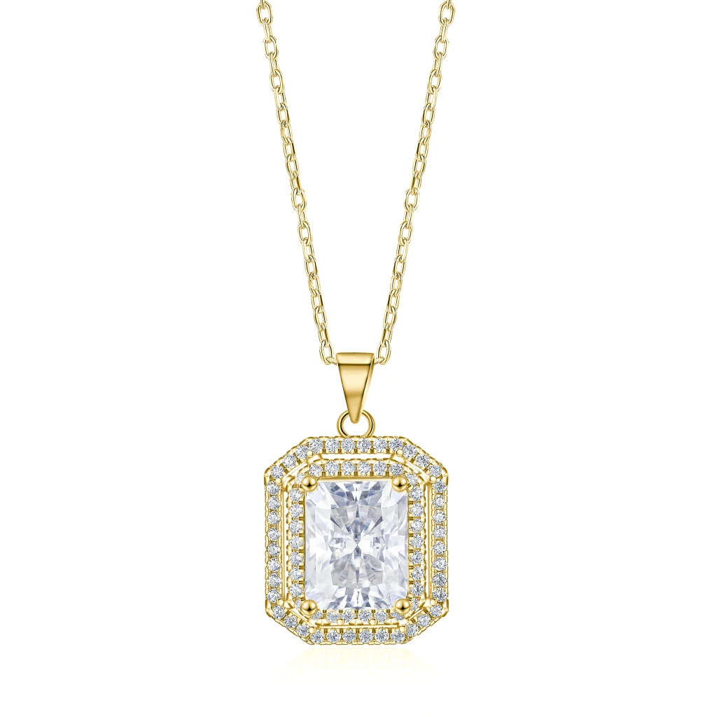 Cristallo - Radiant Cut Moissanite Double Halo Pendant Necklace