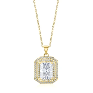 Cristallo - Radiant Cut Moissanite Double Halo Pendant Necklace