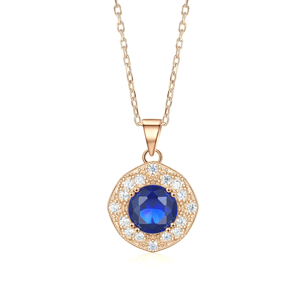 Purelle - Royal Blue Moissanite Halo Pendant with Link Chain