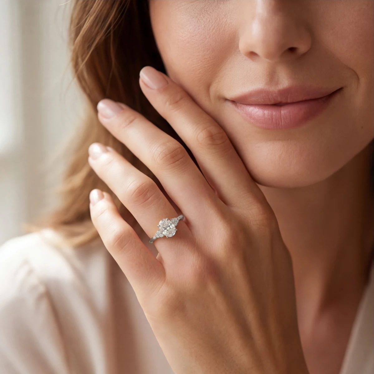 Ovaline - Moissanite Ring with Minimalistic Side Stones