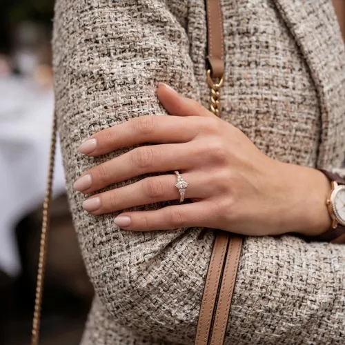 Elegante - Marquise Moissanite Ring with Vintage-Inspired Minimalist Side Stones - lifestyle