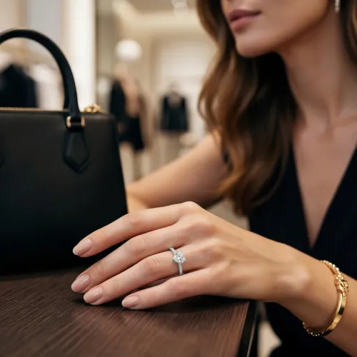 Amoretta - Heart Cut Moissanite Engagement Ring With Pavé Shoulders - lifestyle