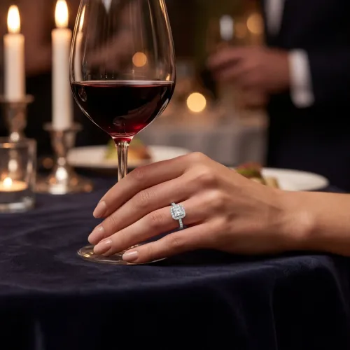 Regalia - Princess Cut Moissanite Halo Ring with Pave Band - lifestyle