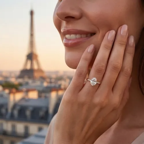 Mirage - Oval Cut Moissanite Engagement Ring with Pavé Side Stones - lifestyle