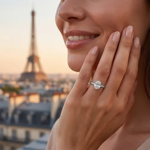 Mirage - Oval Cut Moissanite Engagement Ring with Pavé Side Stones - lifestyle