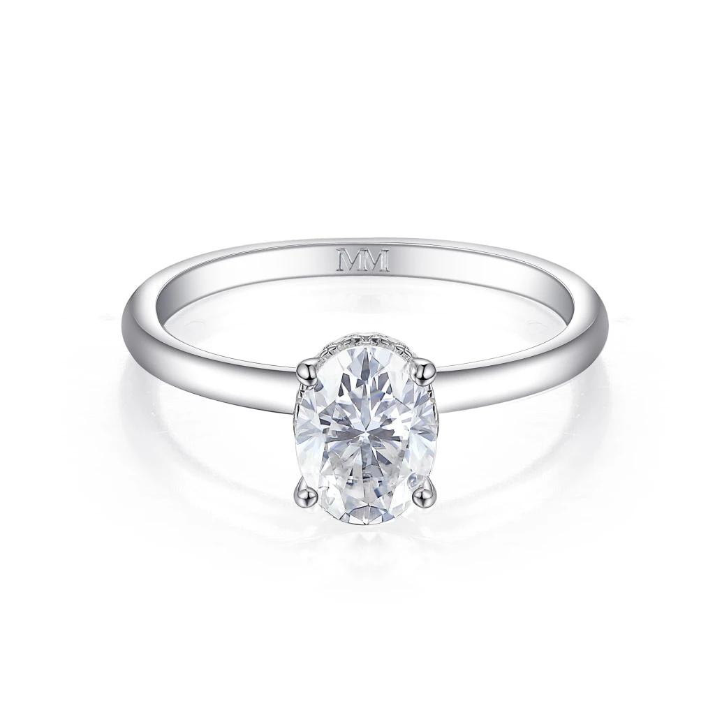 Ovalisse - Oval Cut Moissanite Ring with Circle Hidden Halo