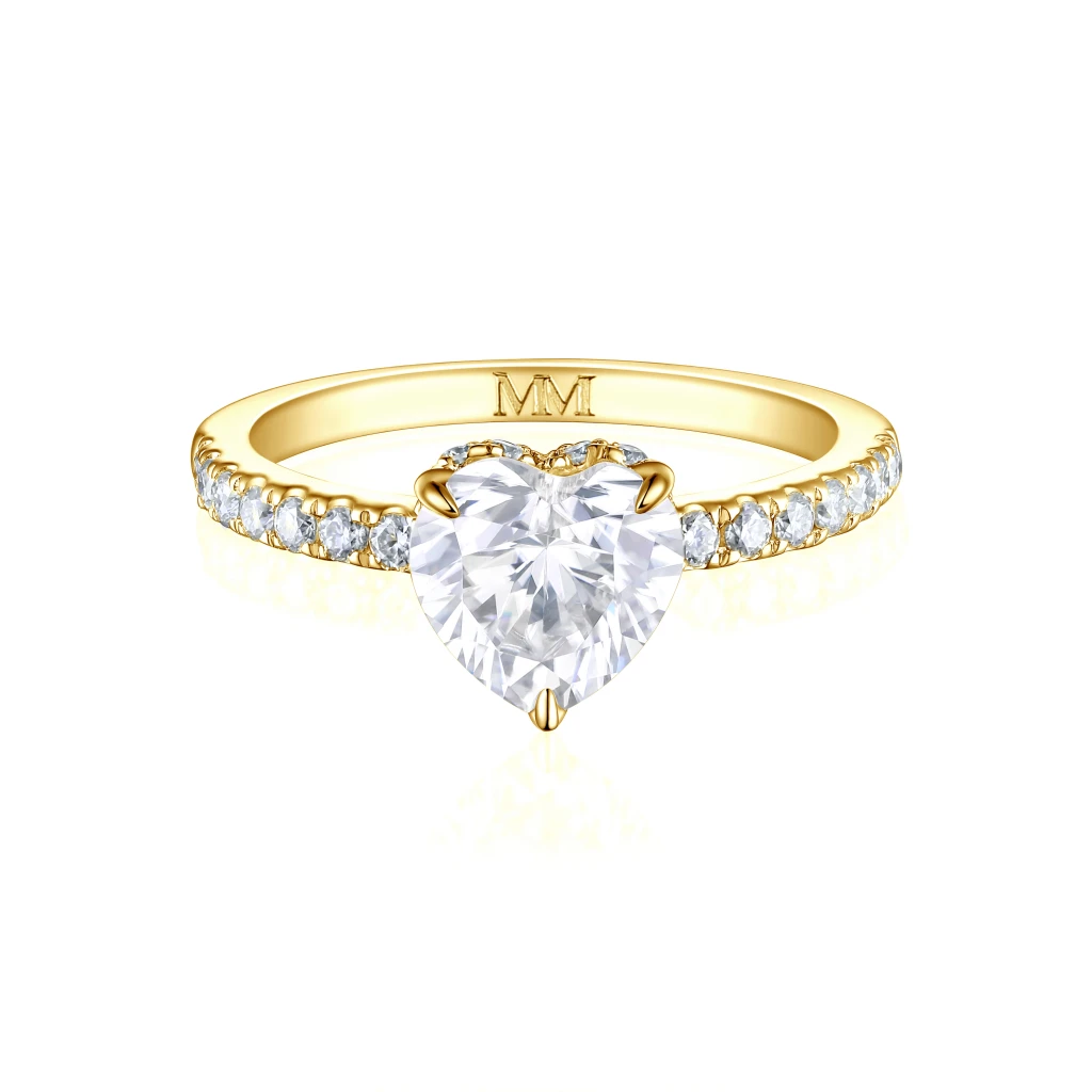 Amoretta - Heart Cut Moissanite Engagement Ring With Pavé Shoulders