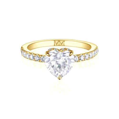 Amoretta - Heart Cut Moissanite Engagement Ring With Pavé Shoulders