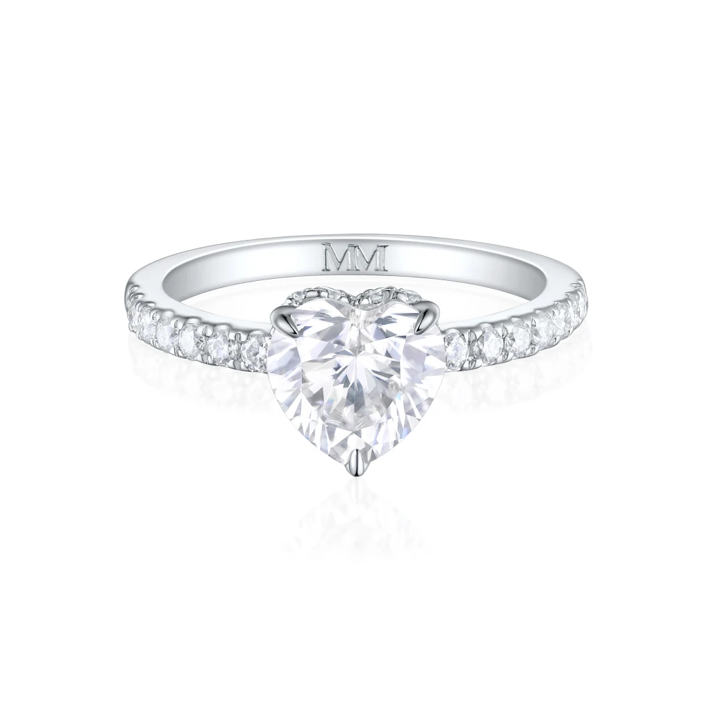 Amoretta - Heart Cut Moissanite Engagement Ring With Pavé Shoulders