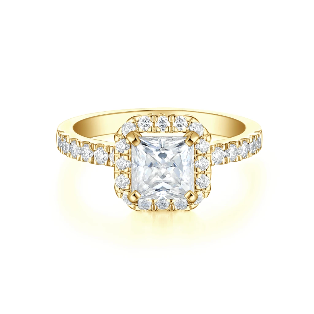 Regalia - Princess Cut Moissanite Halo Ring with Pave Band
