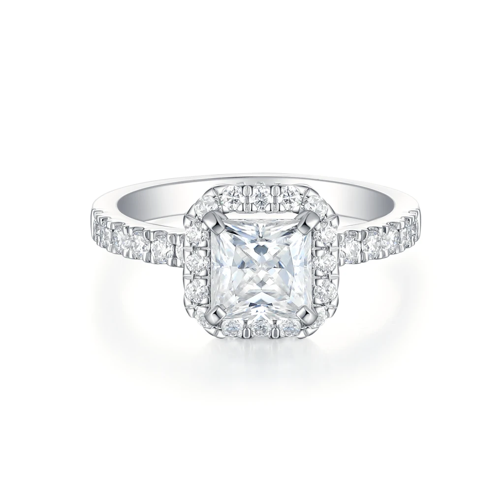 Regalia - Princess Cut Moissanite Halo Ring with Pave Band