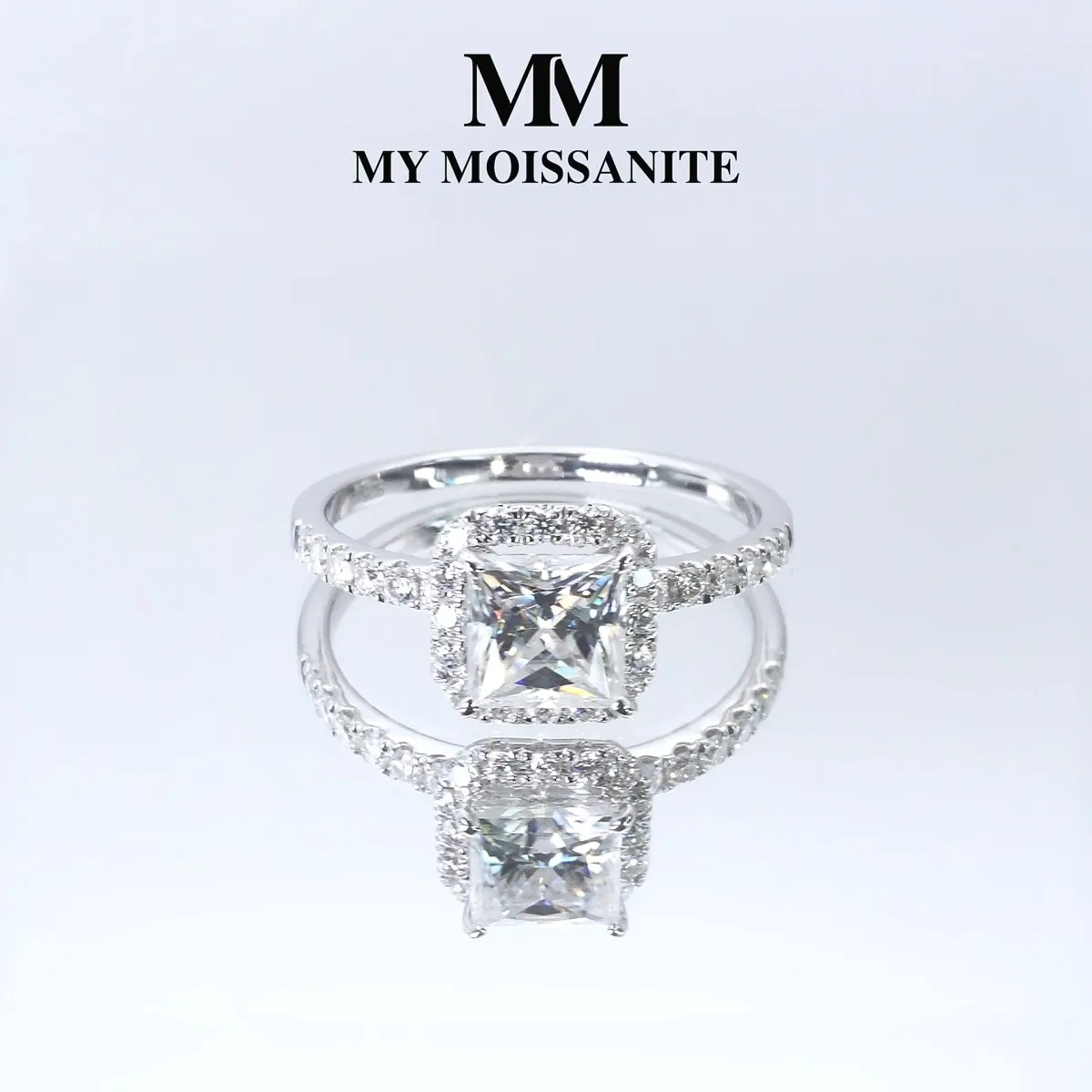 Regalia - Princess Cut Moissanite Halo Ring with Pave Band