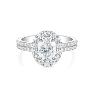 Ovalea - Oval Cut Moissanite Ring with Halo Pavé Design