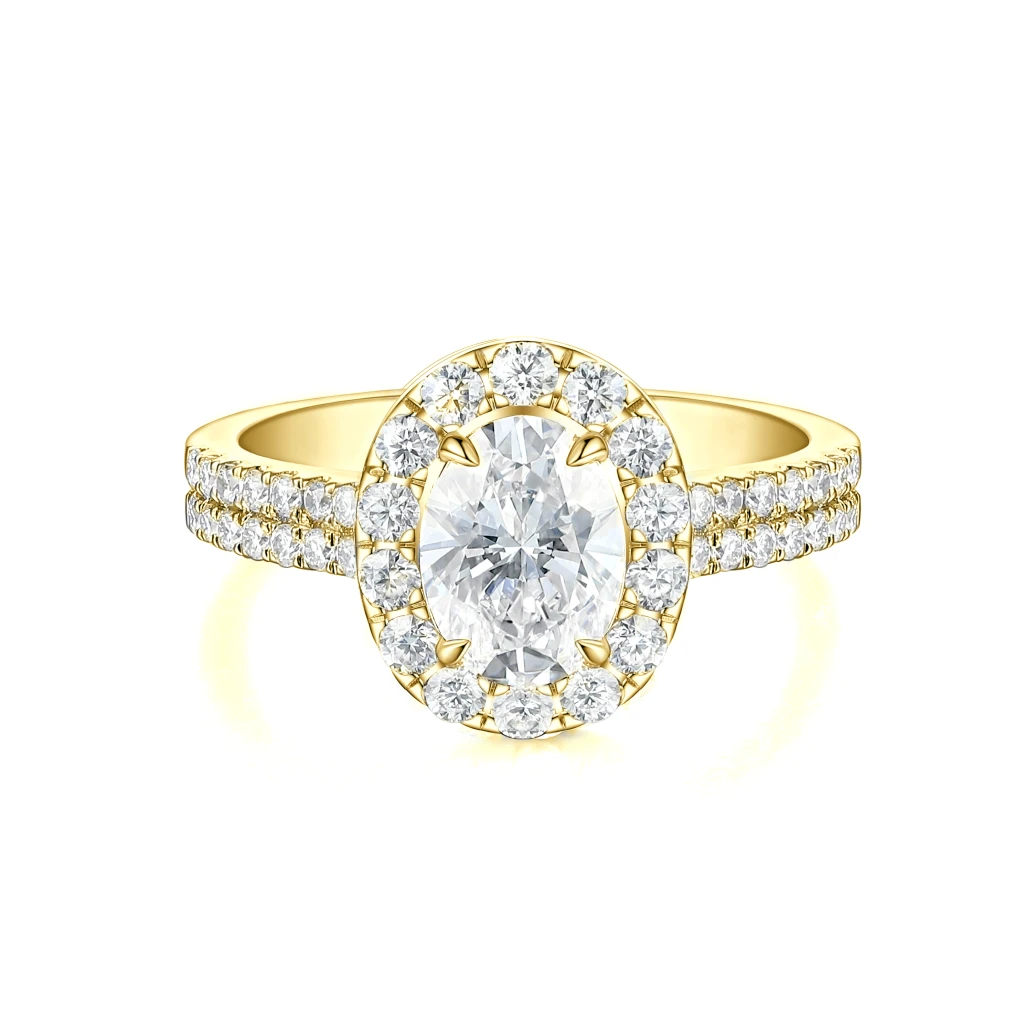 Ovalea Oval Cut Moissanite Ring with Halo Pavé Design