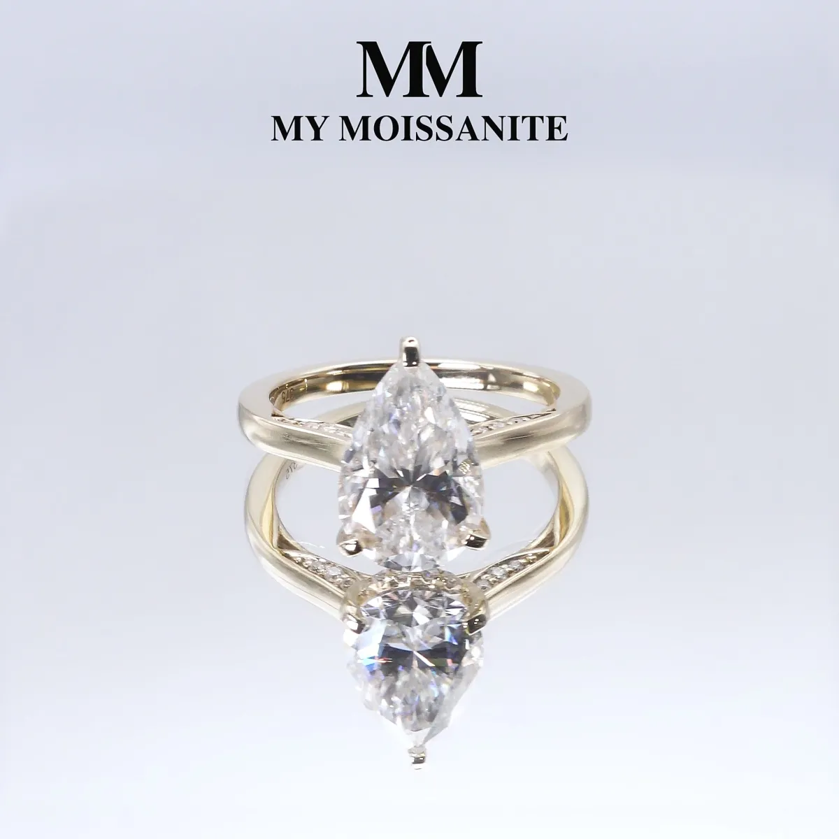 Poirine - Pear Cut Moissanite Ring with Hidden Halo and Pavé Accent Stones